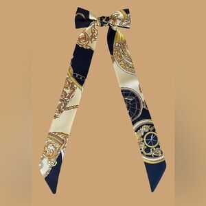 🎀Cream/Black Equestrian Pattern Chic Twilly | Versatile Hair, Neck, or Bag Scarf